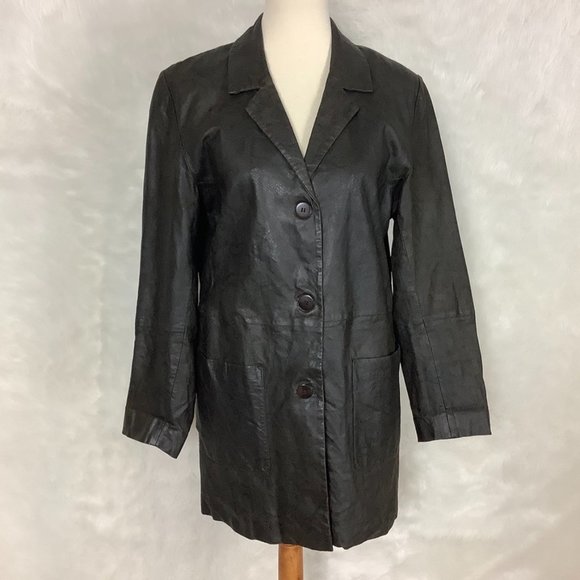 Vintage Jackets & Blazers - Vintage 90s Brown Snake Embossed Long Leather Coat 8